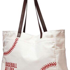 XL Canvas Baseball Mom Tote Bag Utility Purse with Pockets for Women